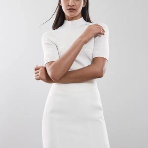 REISS lina ribbed mockneck half-sleeve top cream sweater size S